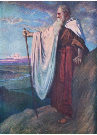 Der Tod von Moses, aus Das Bibelbilderbuch veröffentlicht von Thomas Nelson, ca. 1950 von English School